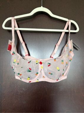 Parade Sheer Pink Embroidered Fruits Underwire Bra NWT